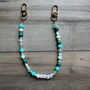 Beaded Phone Strap with Gold Clips